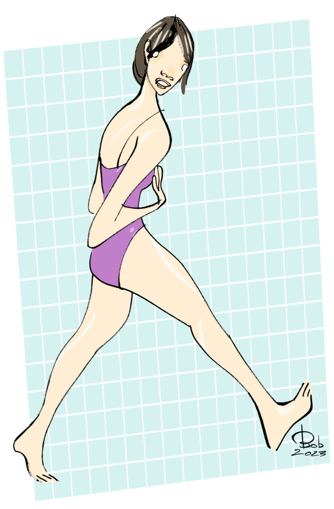 Tegnet kvinde i en svømmehal